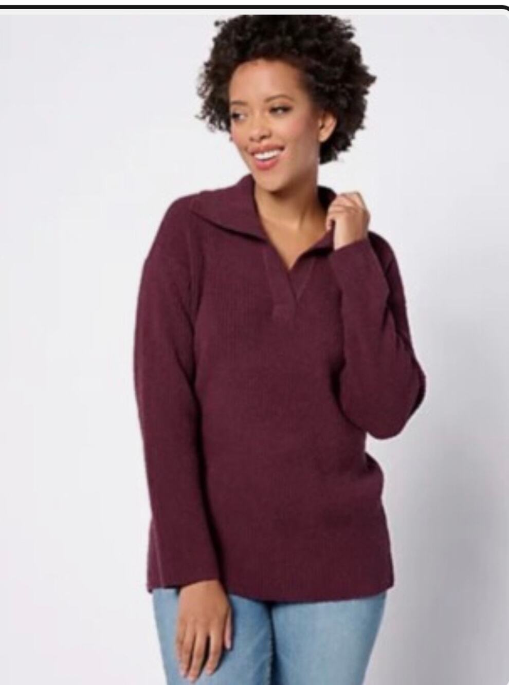 Barefoot Dreams New CozyChic Cord Rib Pullover Relaxed Fig Purple Brown Plus 1X